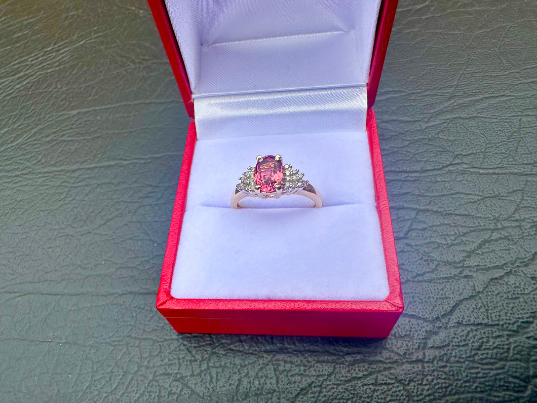 #593 - 10k Yellow Gold, Tourmaline & Diamond Ring Size 6