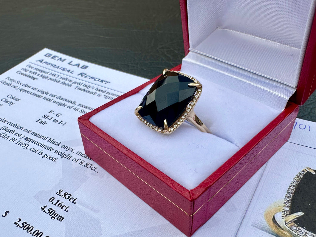 #701 - 14kt Yellow Gold, EFFY Onyx & Diamond Ring Size 7 1/4