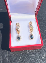 Load image into Gallery viewer, #412 - 14k Yellow Gold, Pear Cut Sapphire &amp; Diamond Push Back Studs
