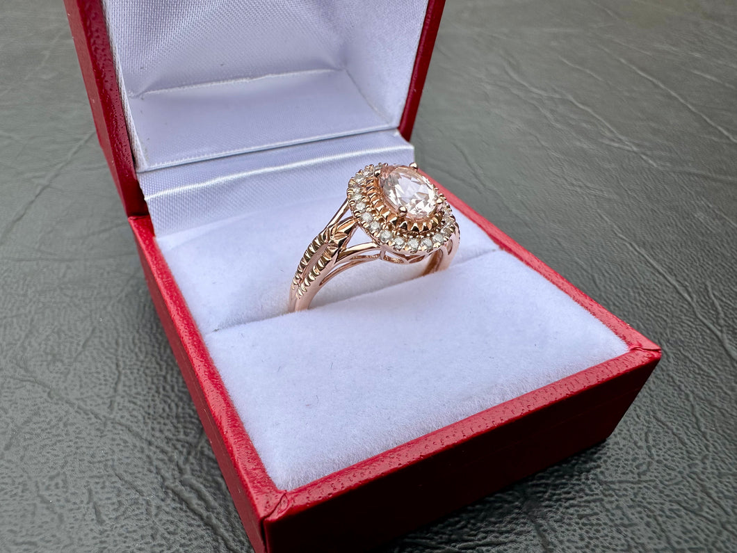 #689 - 10kt Rose Gold, Morganite & Diamond Ring, Size 7