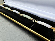 Load image into Gallery viewer, #308 - 14k Yellow Gold, Lavendar &amp; Green Jadeite Custom Bracelet, Box Clasp, 8” Length

