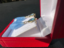 Load image into Gallery viewer, #313 - 14k Yellow Gold, Custom Drop Earrings, Blue Topaz &amp; Blue Jadeite
