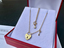 Load image into Gallery viewer, #642 - 14kt Yellow Gold, Diamond Heart Lock Pendant &amp; 18” Chain
