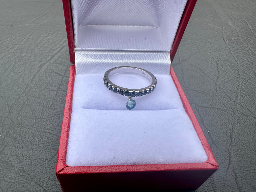#585 - 14kt White Gold, Blue Sapphire Eternity Band, Size 6