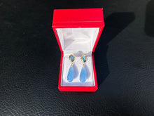 Load image into Gallery viewer, #313 - 14k Yellow Gold, Custom Drop Earrings, Blue Topaz &amp; Blue Jadeite
