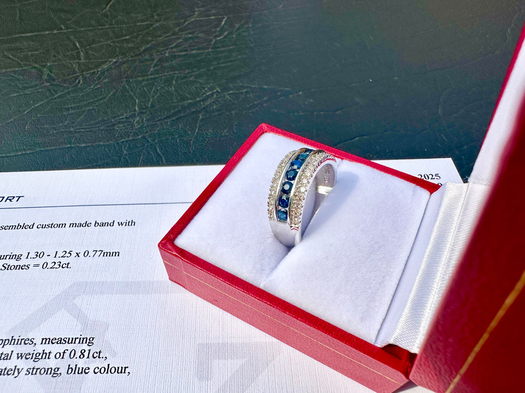 #609 - 14kt White Gold, Sapphire & Diamond Band, Size 7