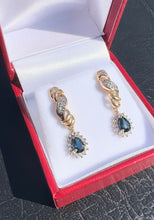 Load image into Gallery viewer, #412 - 14k Yellow Gold, Pear Cut Sapphire &amp; Diamond Push Back Studs
