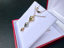 Load image into Gallery viewer, #764 - Triple Heart Linear Drop Pendant in 10K Tri-Tone Gold 18”
