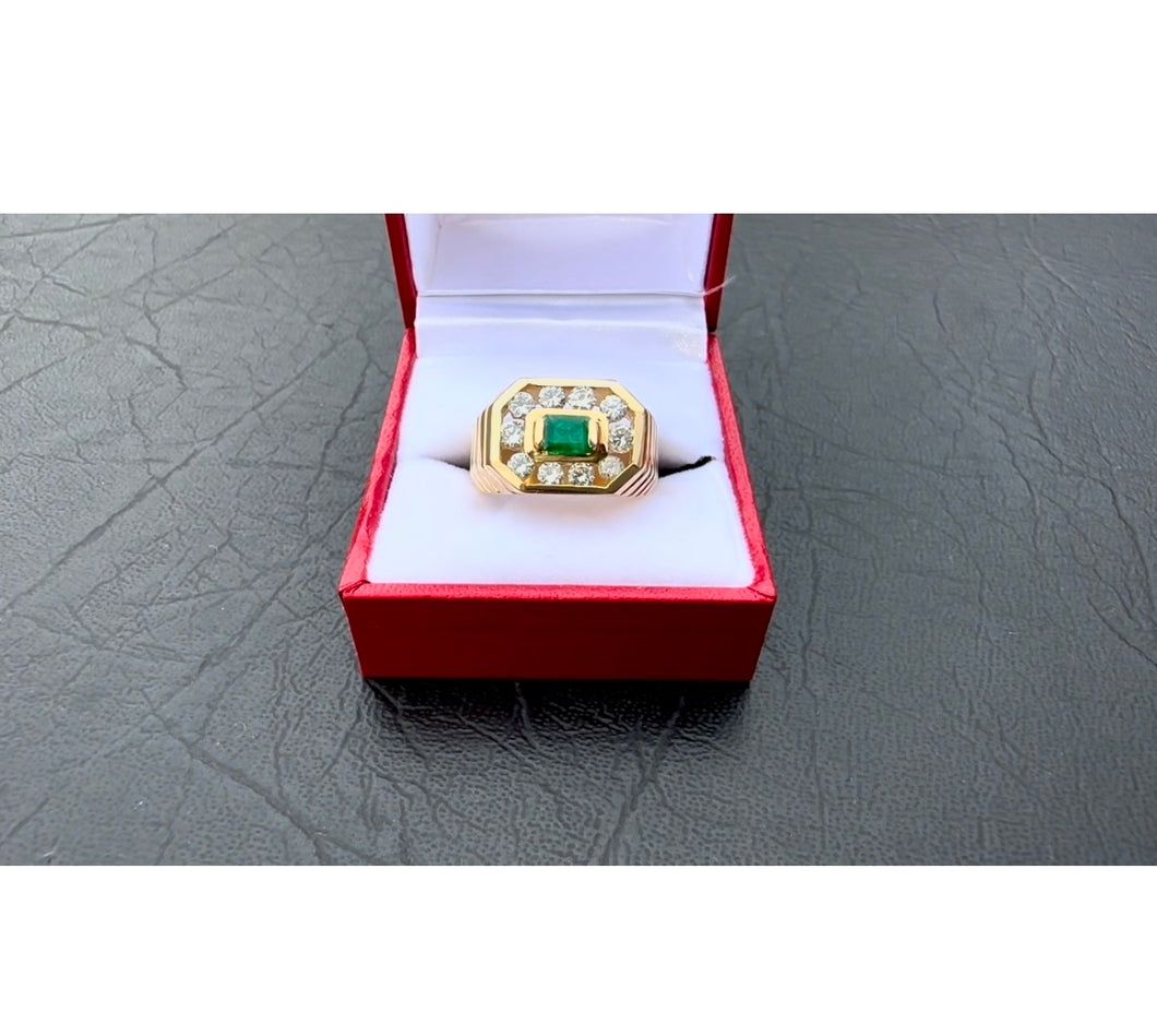 #574 - 14k Yellow Gold, 1.02 ct Diamond & .42ct Emerald Ring, Size 8 3/4