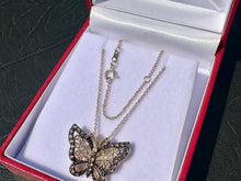 Load image into Gallery viewer, #725 - 10-14kt Butterfly &amp; Gold Necklace 17-18”, Diamond &amp; Quartz
