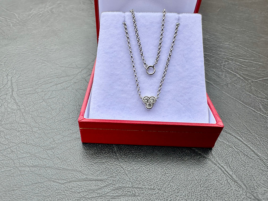 #644 - 14kt White Gold, .31ct Diamond Pendant / Chain. Adjustable 16 or 18”