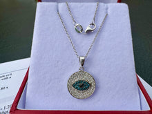 Load image into Gallery viewer, #651 - 14kt Gold, White, Black &amp; Blue Diamond Evil Eye Pendant, 18” Chain
