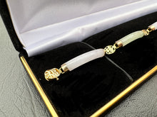 Load image into Gallery viewer, #308 - 14k Yellow Gold, Lavendar &amp; Green Jadeite Custom Bracelet, Box Clasp, 8” Length
