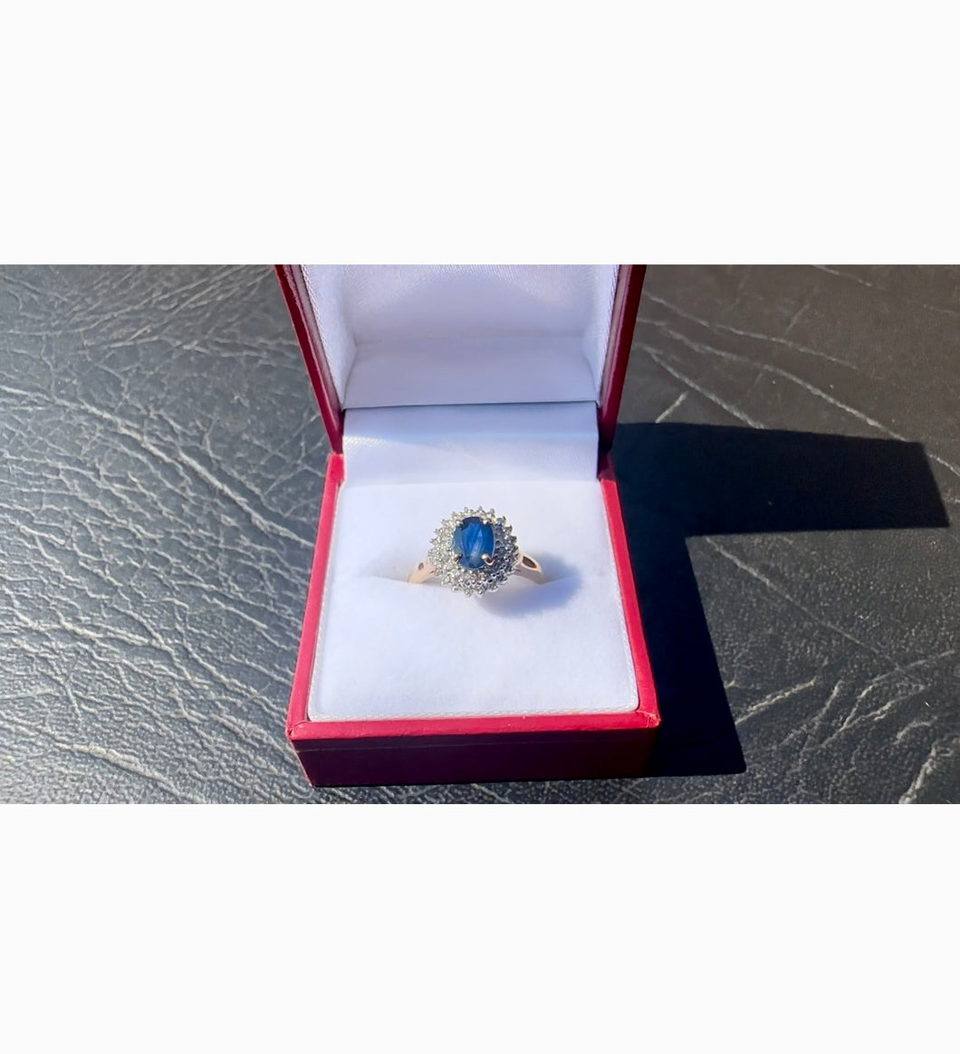 #537 - 14kt Yellow Gold, Natural Sapphire & Diamond Ring, Size 6 3/4