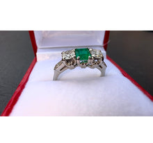 Load image into Gallery viewer, #575 - 18kt White Gold, Birks Emerald &amp; Diamond Ring, Size 7 3/4

