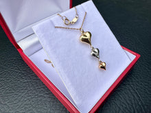 Load image into Gallery viewer, #764 - Triple Heart Linear Drop Pendant in 10K Tri-Tone Gold 18”

