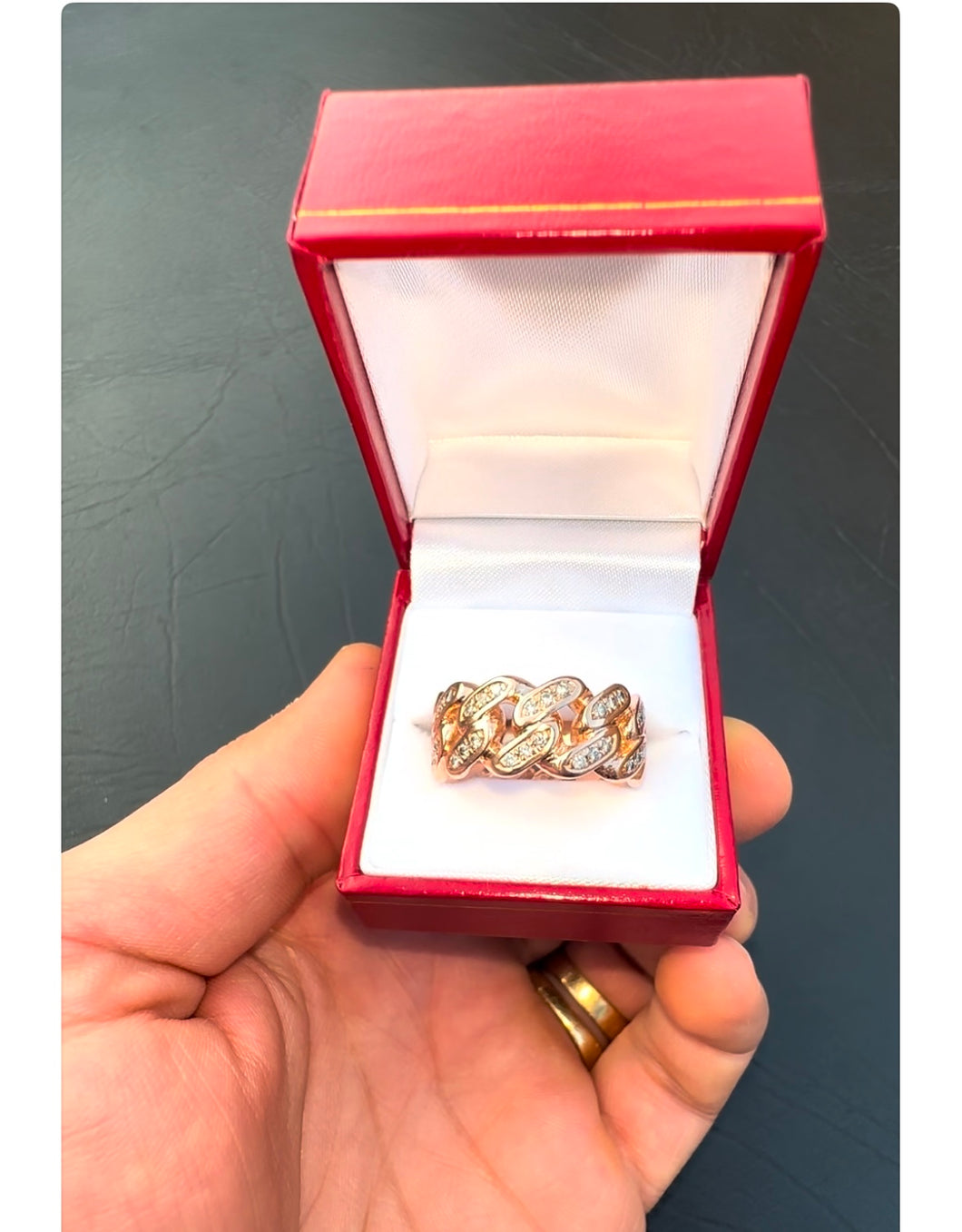 #567 - 10k Rose Gold, Diamond Cuban Link Ring, Size 10
