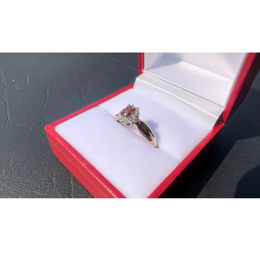 #545 - 10kt Yellow Gold, Almandite & Diamond Ring, Size 6 1/2