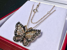 Load image into Gallery viewer, #725 - 10-14kt Butterfly &amp; Gold Necklace 17-18”, Diamond &amp; Quartz
