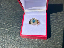 Load image into Gallery viewer, #708 - 10kt Yellow Gold, Sapphire Diamond Horseshoe Ring, Size 6.5
