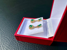 Load image into Gallery viewer, #744 - 14kt Yellow Gold, Natural Emerald &amp; Diamond Earrings
