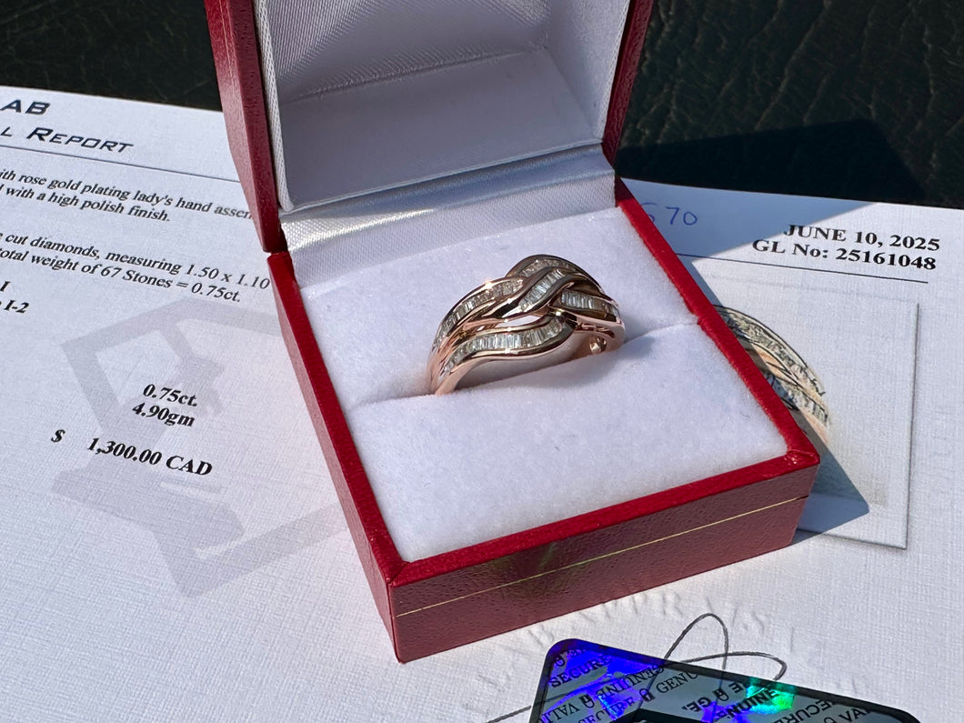 #670 - 925 & Rose Gold, 3/4 Diamond Ring, Size 7