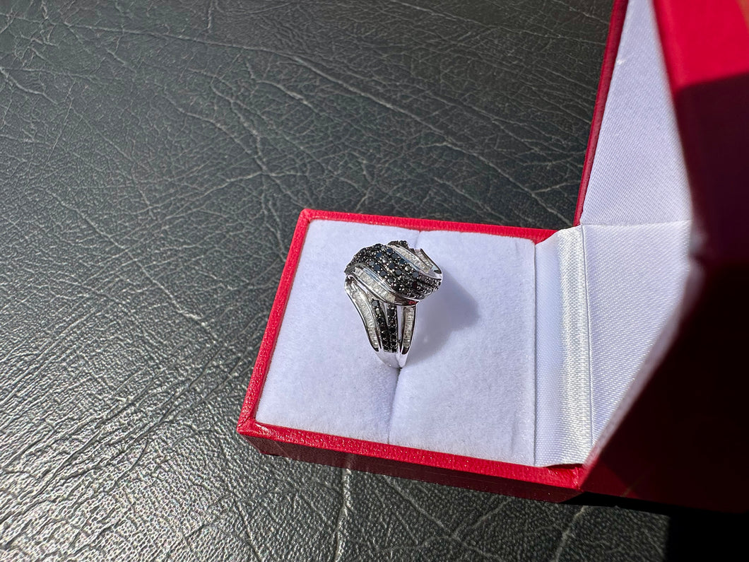 #661 - 1/2 Carat White & Black Diamond Ring, .925 Size 6 1/4