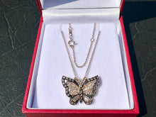 Load image into Gallery viewer, #725 - 10-14kt Butterfly &amp; Gold Necklace 17-18”, Diamond &amp; Quartz
