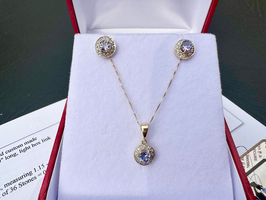 #720 - 14kt Yellow Gold, Tanzanite & Diamond Earrings, Pendant, 18