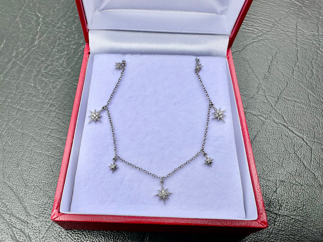 #713 - 14kt White Gold & Diamond Star Design Necklace 18-20”