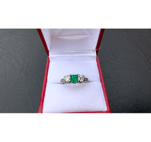Load image into Gallery viewer, #575 - 18kt White Gold, Birks Emerald &amp; Diamond Ring, Size 7 3/4

