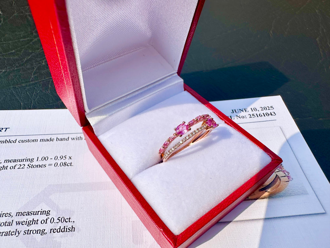 #608 - 14kt Rose Gold, Pink Sapphire & Diamond Ring, Size 6