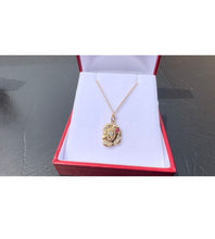 Load image into Gallery viewer, #486 - 14k Yellow Gold, Custom Ruby &amp; Diamond Pendant &amp; Rolo Chain
