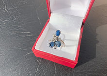 Load image into Gallery viewer, #458 - 14k White Gold, Pear Sapphire &amp; Diamond, Unique &amp; Custom Ring, Size 71/4
