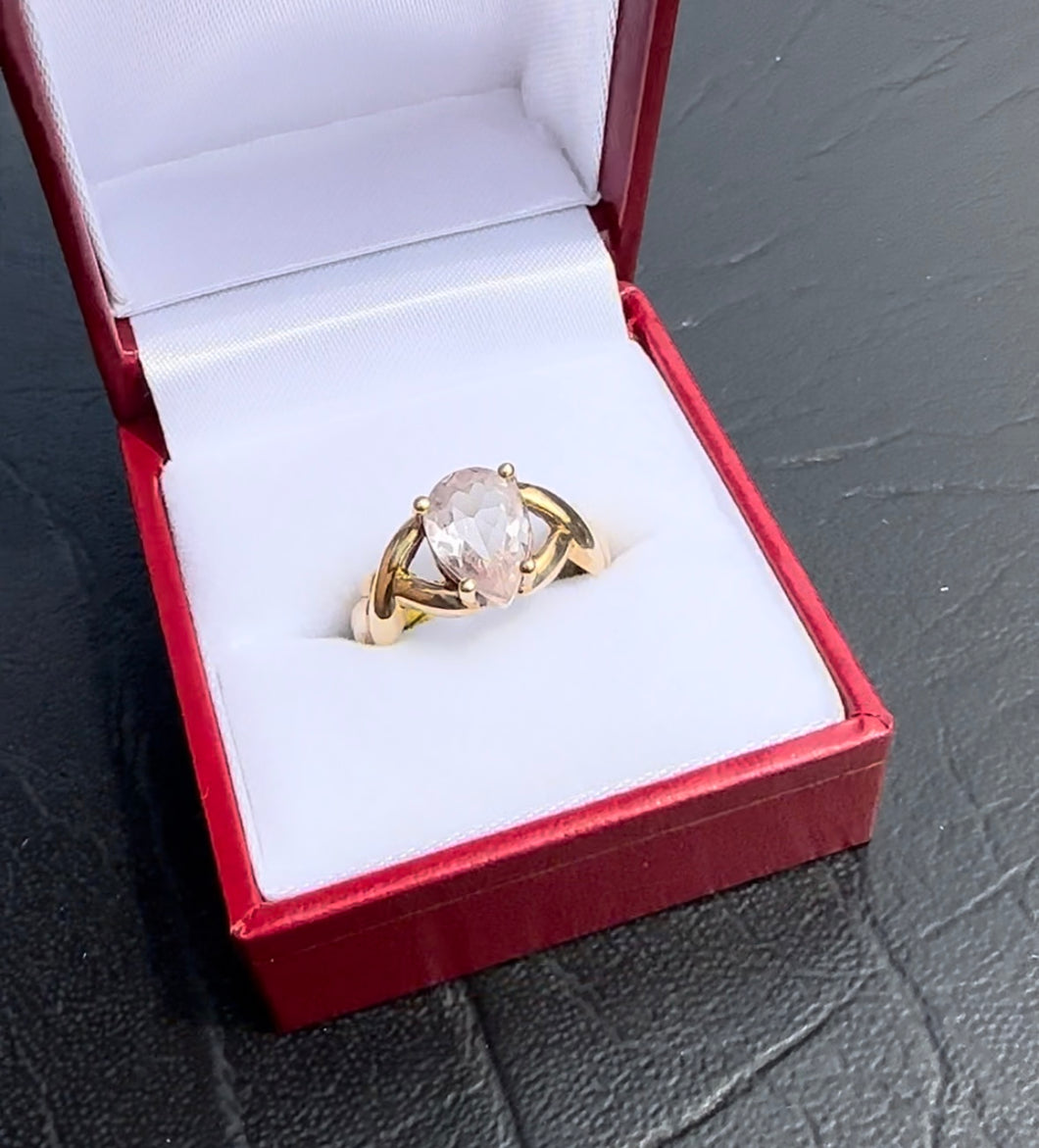 #118 - Solitaire Pear Morganite Ring, Size 6