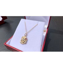 Load image into Gallery viewer, #486 - 14k Yellow Gold, Custom Ruby &amp; Diamond Pendant &amp; Rolo Chain
