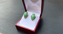 Load image into Gallery viewer, #378 - 14KT Yellow Gold, Green Apple Jade Pushback Earrings
