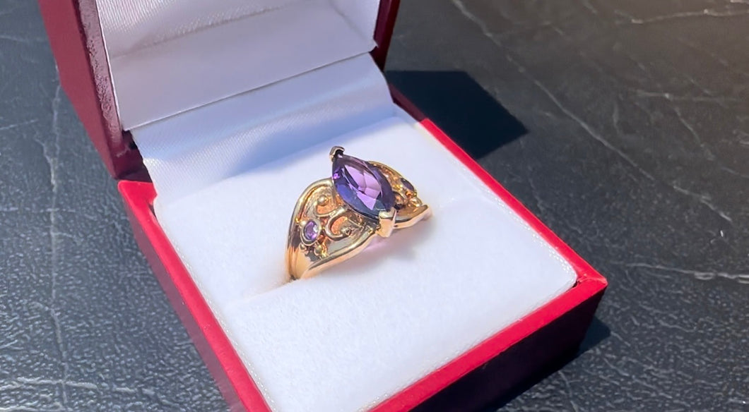 #221 - Marquise Amethyst Custom 10k Ring, Size 7
