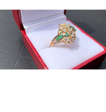Load image into Gallery viewer, #480 - 14kt Yellow Gold, Custom Made Emerald &amp; Diamond Cluster Ring, Size 6 3/4
