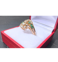 Load image into Gallery viewer, #480 - 14kt Yellow Gold, Custom Made Emerald &amp; Diamond Cluster Ring, Size 6 3/4
