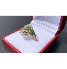 Load image into Gallery viewer, #480 - 14kt Yellow Gold, Custom Made Emerald &amp; Diamond Cluster Ring, Size 6 3/4
