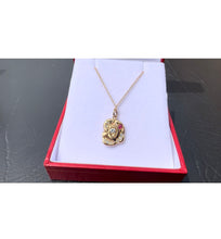 Load image into Gallery viewer, #486 - 14k Yellow Gold, Custom Ruby &amp; Diamond Pendant &amp; Rolo Chain
