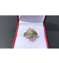 Load image into Gallery viewer, #480 - 14kt Yellow Gold, Custom Made Emerald &amp; Diamond Cluster Ring, Size 6 3/4
