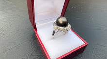 Load image into Gallery viewer, #373 - 14k White Gold, Black Rosé Pearl &amp; Diamond Ring, Size 8 3/4

