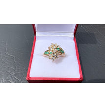 Load image into Gallery viewer, #480 - 14kt Yellow Gold, Custom Made Emerald &amp; Diamond Cluster Ring, Size 6 3/4
