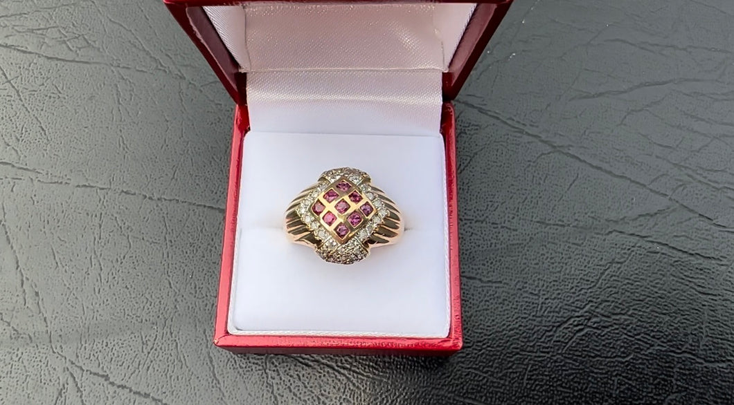 #383 - 14k Yellow Gold, Ruby & Diamond Ring, Size 9.5