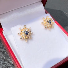 Load image into Gallery viewer, #290 - Sapphire &amp; Diamond, 14k Yellow Gold, Pushback Studs
