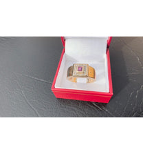 Load image into Gallery viewer, #465 - 10k Yellow Gold, Custom Ruby &amp; Diamond Band, Size 9 3/4

