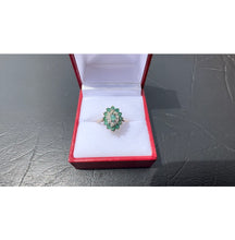 Load image into Gallery viewer, #491 - 10k Yellow Gold, Marquise Emerald &amp; Diamond Ring, Size 6 1/4

