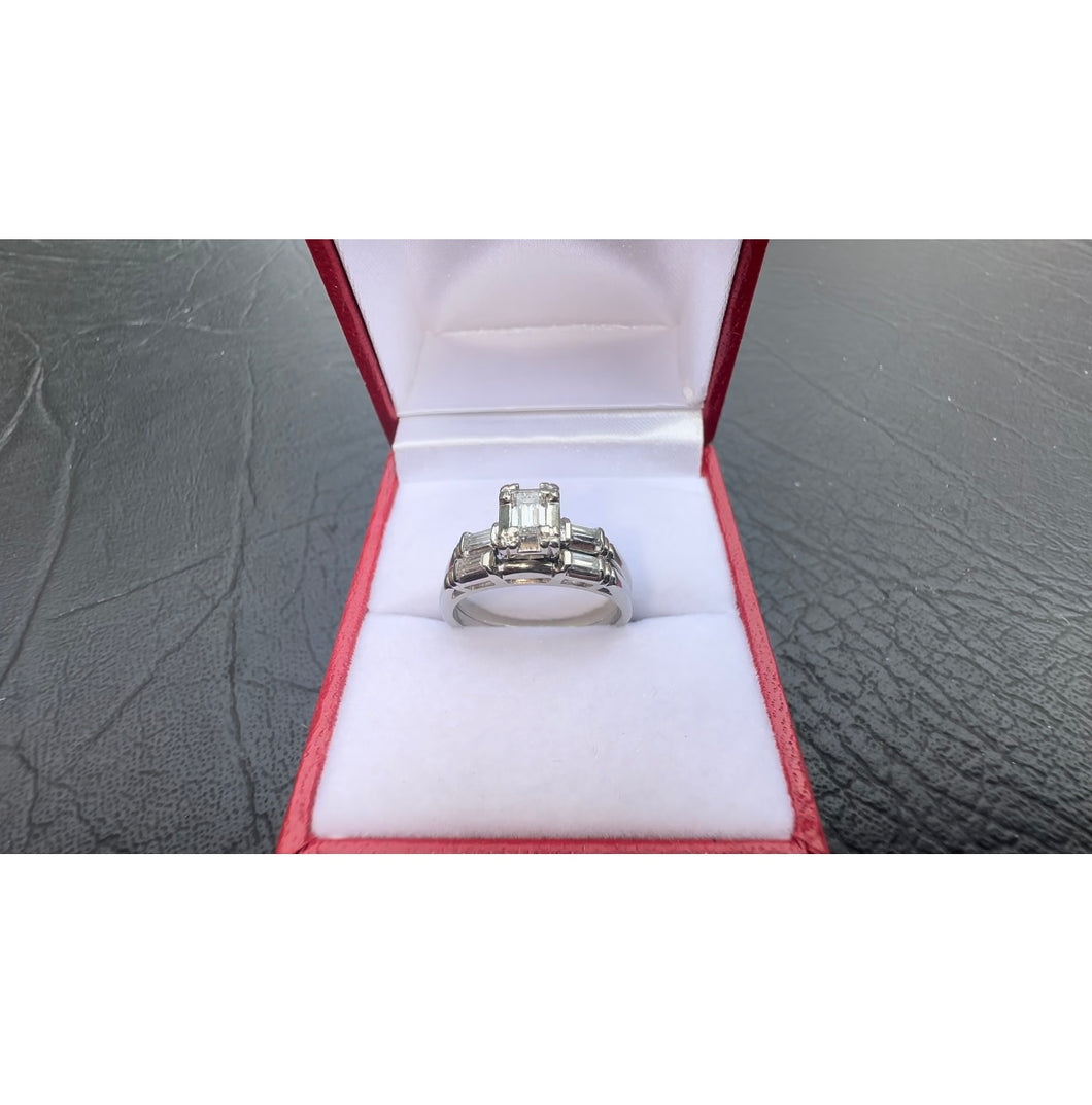 #527 - 18kt White Gold, Vintage VVS Diamond Wedding Set, Size 6 1/2